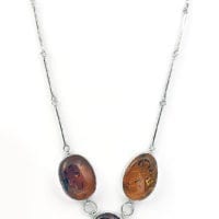 3-Stone Cognac Amber  Set In Sterling Silver Y Necklace