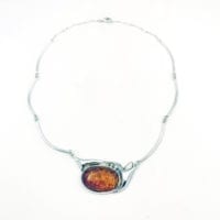 Cognac Amber  Set In Sterling Silver Necklace
