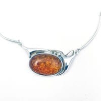 Cognac Amber  Set In Sterling Silver Necklace