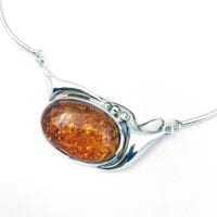 Cognac Amber  Set In Sterling Silver Necklace