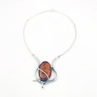 Cognac Amber  Set In Sterling Silver Necklace