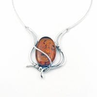 Cognac Amber  Set In Sterling Silver Necklace