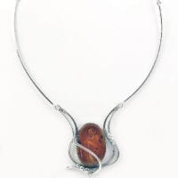 Cognac Amber  Set In Sterling Silver Necklace