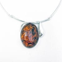 Cognac Amber  Set In Sterling Silver Necklace