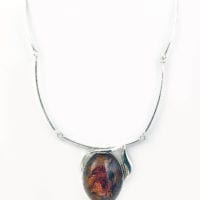 Cognac Amber  Set In Sterling Silver Necklace