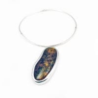 Greenish Cognac Amber  Set In Sterling Silver Necklace