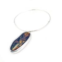 Greenish Cognac Amber  Set In Sterling Silver Necklace