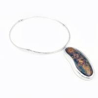 Greenish Cognac Amber  Set In Sterling Silver Necklace
