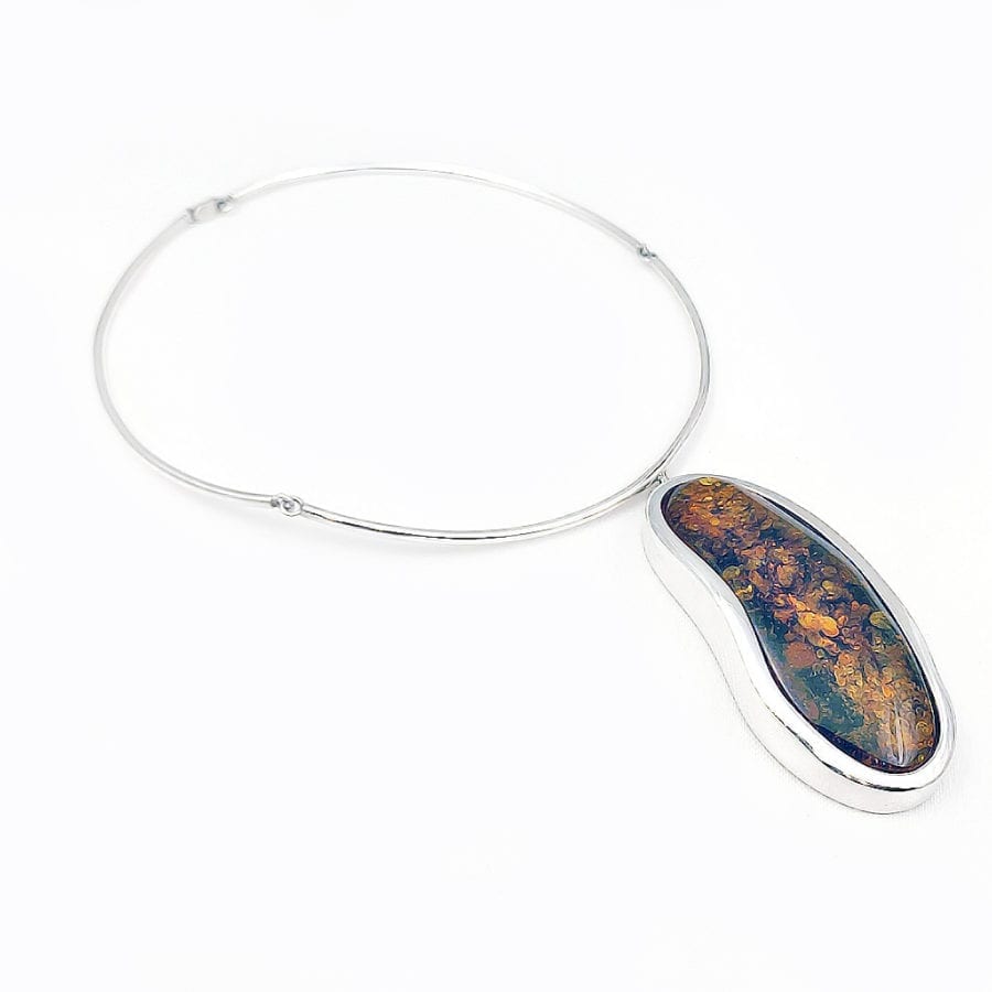 Greenish Cognac Amber  Set In Sterling Silver Necklace - Image 3