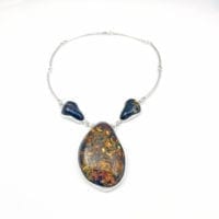 3-Stone Natural Greenish Cognac Amber Necklace