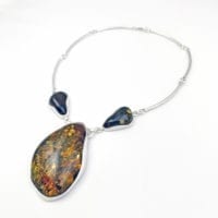 3-Stone Natural Greenish Cognac Amber Necklace
