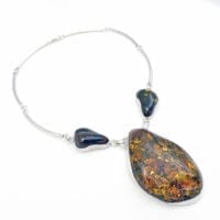 3-Stone Natural Greenish Cognac Amber Necklace