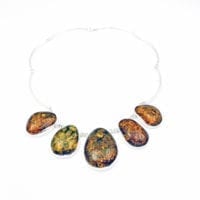 5-Stone Green Amber In Sterling Silver Link Necklace