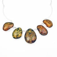 5-Stone Green Amber In Sterling Silver Link Necklace