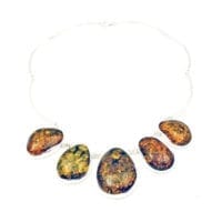 5-Stone Green Amber In Sterling Silver Link Necklace