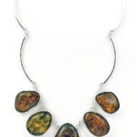 5-Stone Green Amber In Sterling Silver Link Necklace