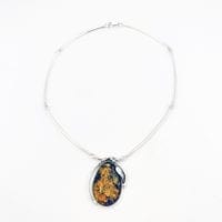 Green Amber  Set In Sterling Silver Necklace