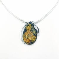 Green Amber  Set In Sterling Silver Necklace