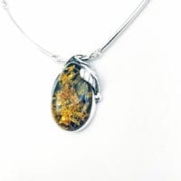 Green Amber  Set In Sterling Silver Necklace