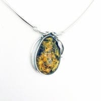 Green Amber  Set In Sterling Silver Necklace