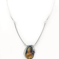 Green Amber  Set In Sterling Silver Necklace