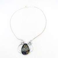 Green Amber  Set In Sterling Silver Necklace