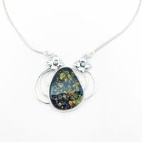 Green Amber  Set In Sterling Silver Necklace