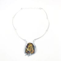 Green Amber  Set In Sterling Silver Necklace