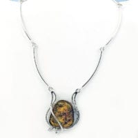 Green Amber  Set In Sterling Silver Necklace