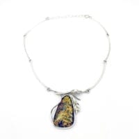 Green Amber Set In Sterling Silver Necklace