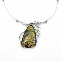 Green Amber Set In Sterling Silver Necklace