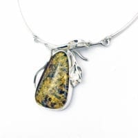 Green Amber Set In Sterling Silver Necklace