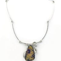 Green Amber Set In Sterling Silver Necklace