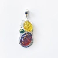 3-Stone Multi-Colored Amber Pendant