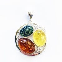 3-Stone Multi-Colored Amber Pendant