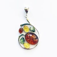 6-Stone Multi-Colored Amber Pendant