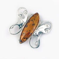 Hand-Crafted Cognac Amber Set In Sterling Silver Large Butterfly Pin & Pendant