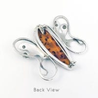 Hand-Crafted Cognac Amber Set In Sterling Silver Large Butterfly Pin & Pendant
