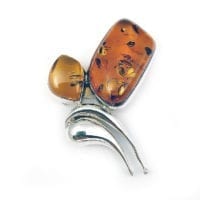 2-Stone Hand-Crafted Cognac Amber Set In Sterling Silver Brooch