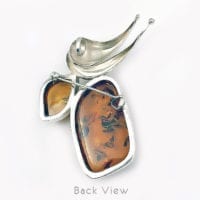 2-Stone Hand-Crafted Cognac Amber Set In Sterling Silver Brooch
