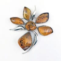 6-Stone Hand-Crafted Cognac Amber Set In Sterling Silver Brooch
