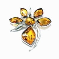 6-Stone Hand-Crafted Cognac Amber Set In Sterling Silver Brooch