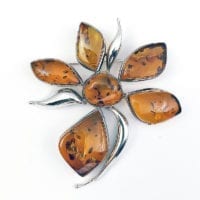 6-Stone Hand-Crafted Cognac Amber Set In Sterling Silver Brooch