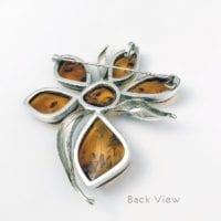 6-Stone Hand-Crafted Cognac Amber Set In Sterling Silver Brooch