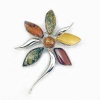 6-Stone Hand-Crafted Multi-Color Amber Set In Sterling Silver Brooch