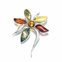 6-Stone Hand-Crafted Multi-Color Amber Set In Sterling Silver Brooch