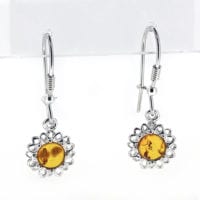 Cognac Amber Dangling Earrings Set In Sterling Silver