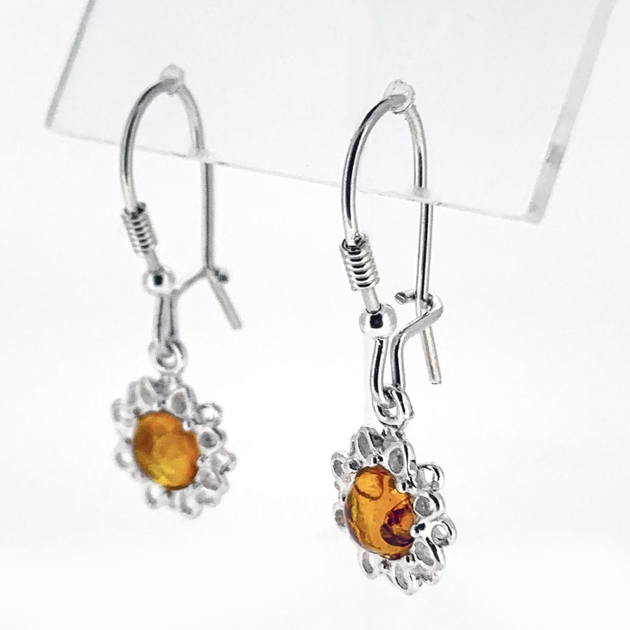 Cognac Amber Dangling Earrings Set In Sterling Silver - Image 2