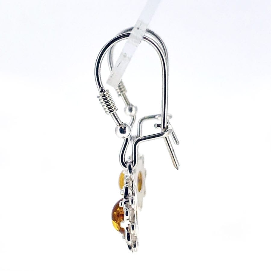 Cognac Amber Dangling Earrings Set In Sterling Silver - Image 3