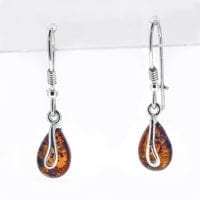 Cognac Amber Dangling Earrings Set In Sterling Silver